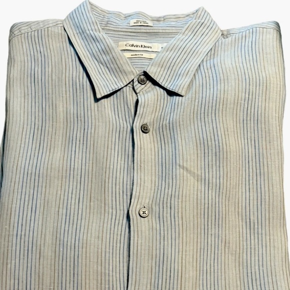 NEW Calvin Klein Long Sleeve Button Down Linen Shirt Size XL Thin Blue Stripe - Picture 11 of 11